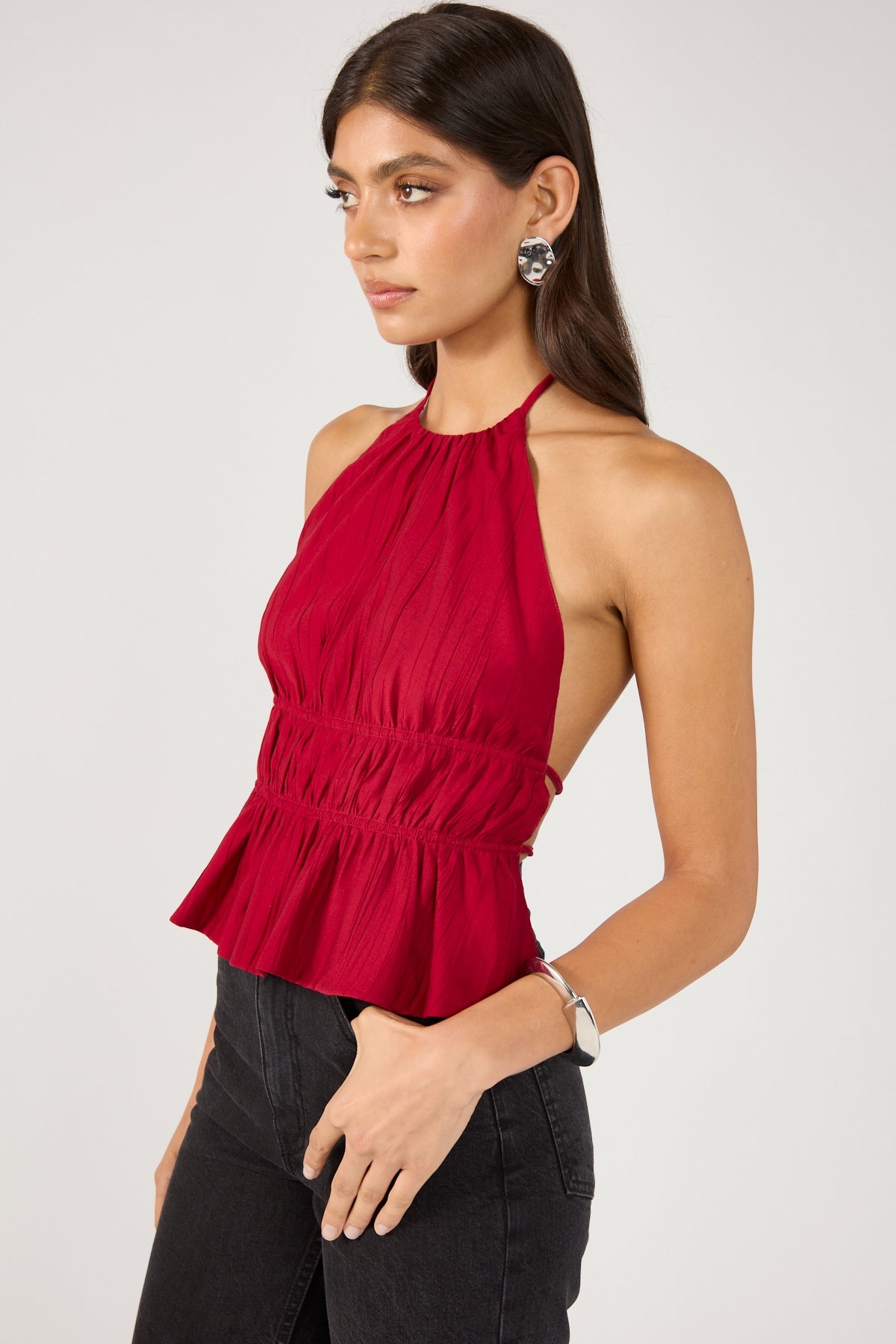 Perfect Stranger Arybelle Halter Open Back Top Burgundy