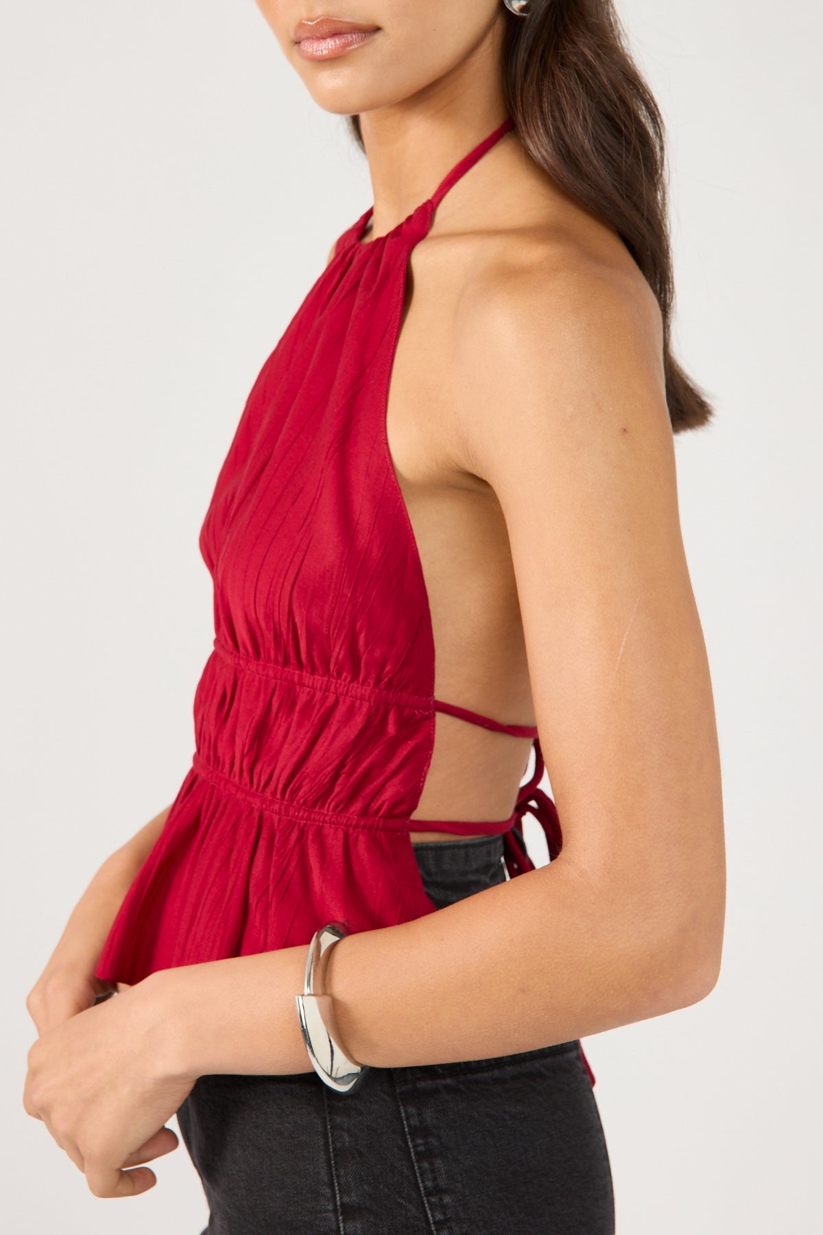 Perfect Stranger Arybelle Halter Open Back Top Burgundy