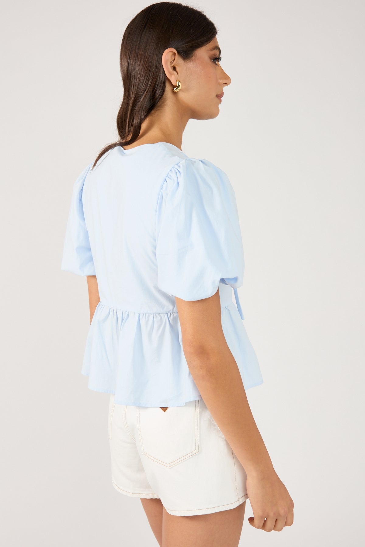 Perfect Stranger Ingrid Tie Front Short Sleeve Blouse Light Blue