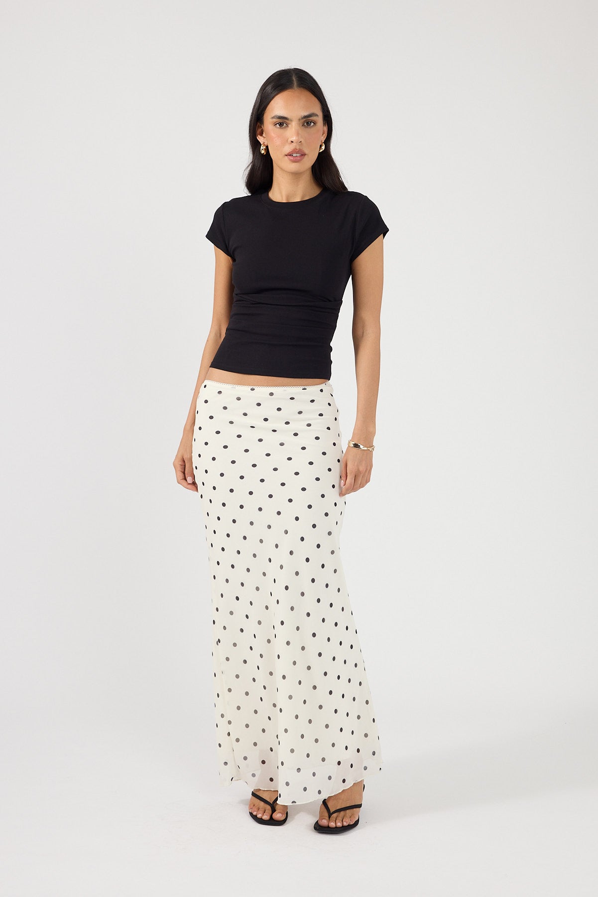 Perfect Stranger Polka Wish Maxi Skirt Cream Print