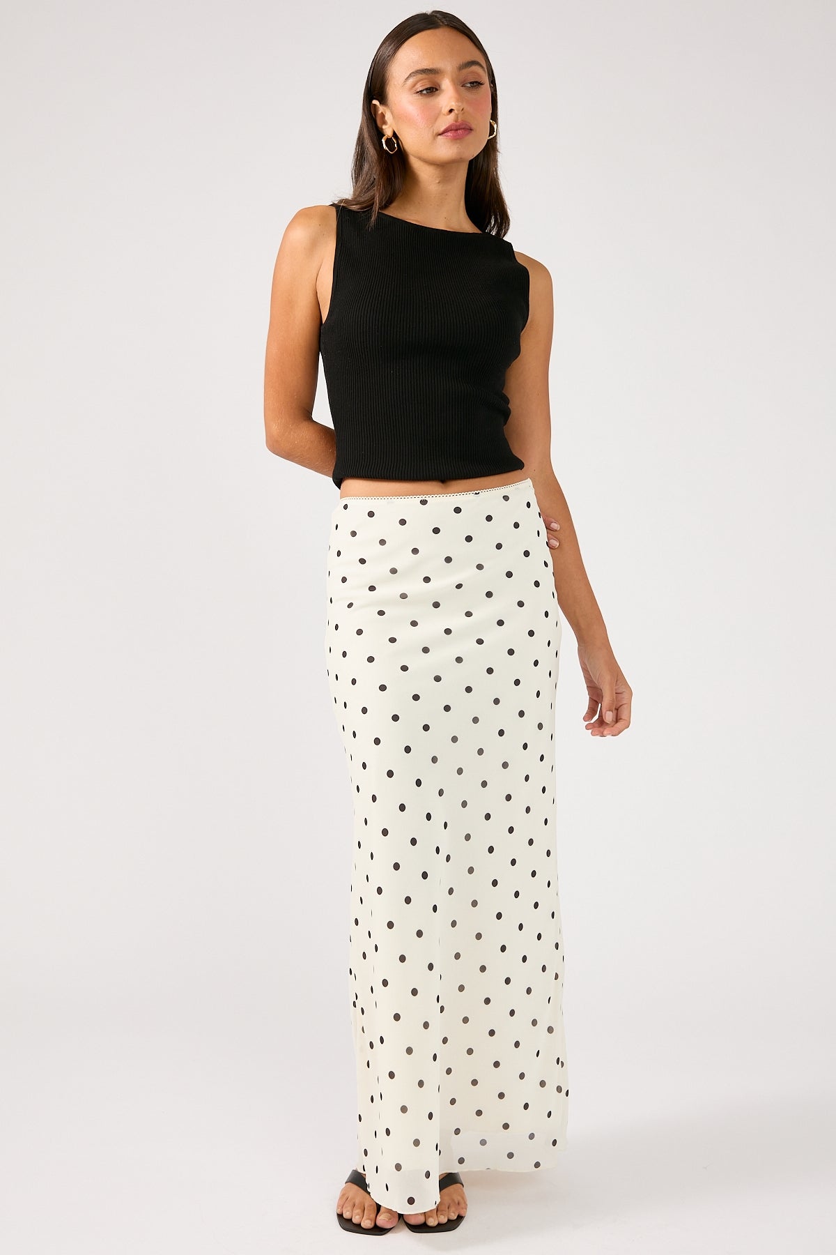 Perfect Stranger Polka Wish Maxi Skirt Cream Print
