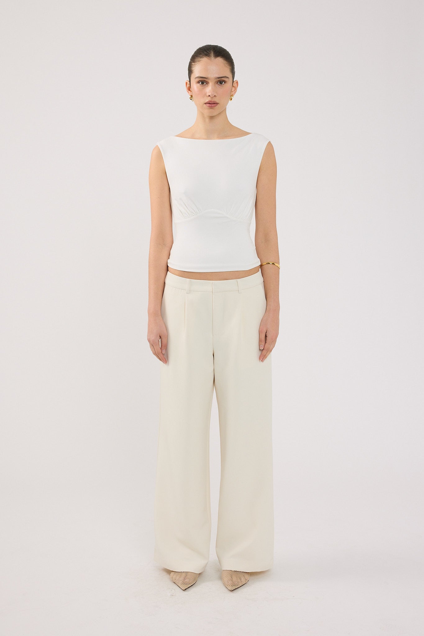Perfect Stranger Lupa Mid Rise Pleated Pant Cream