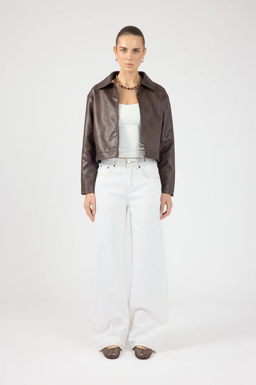 Perfect Stranger Kandice Faux Leather Zip Up Jacket Dark Brown