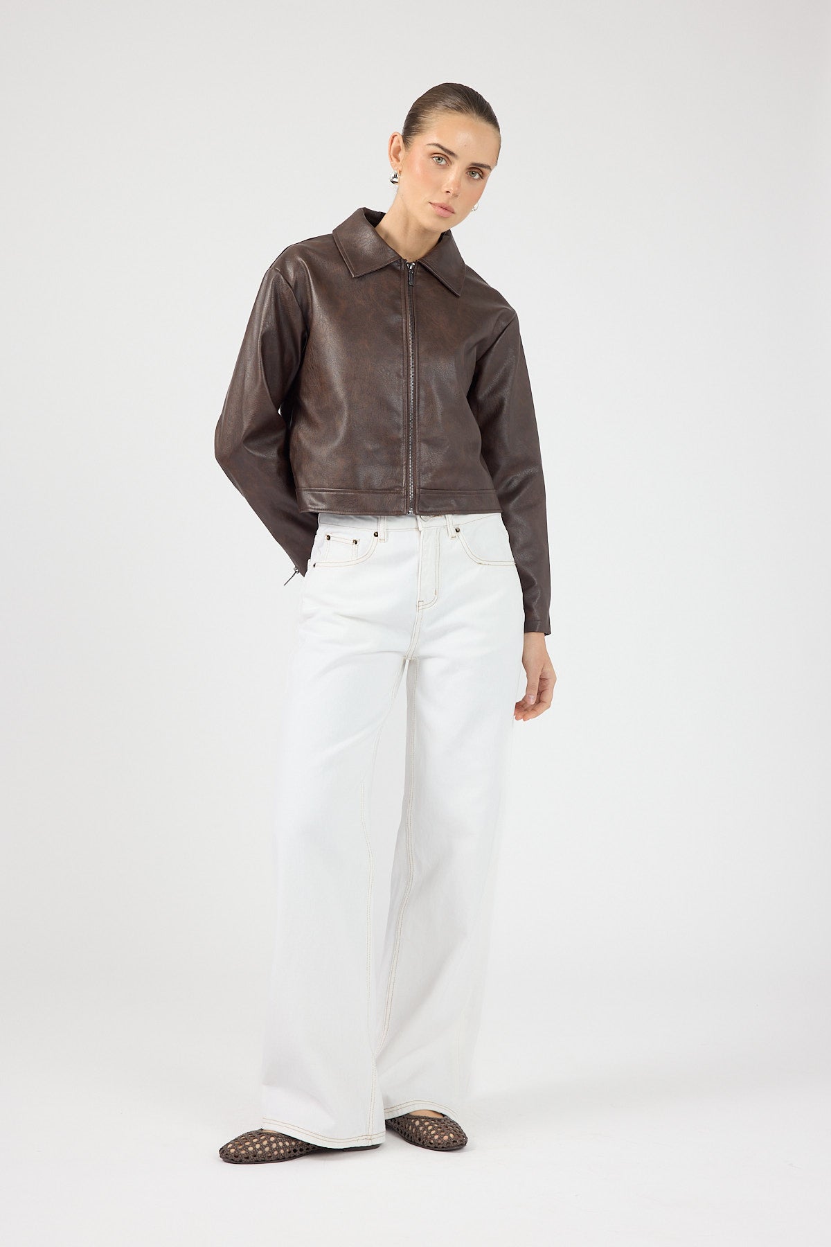 Perfect Stranger Kandice Pu Zip Up Jacket Dark Brown