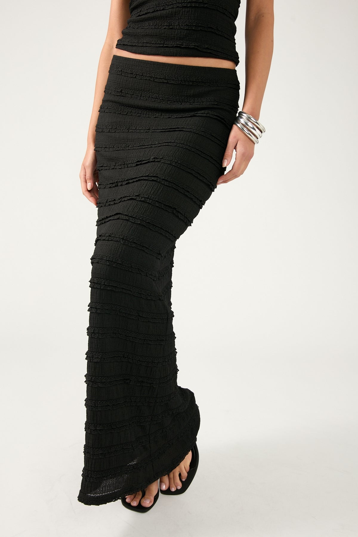 Perfect Stranger Frilly Astra Maxi Skirt Black