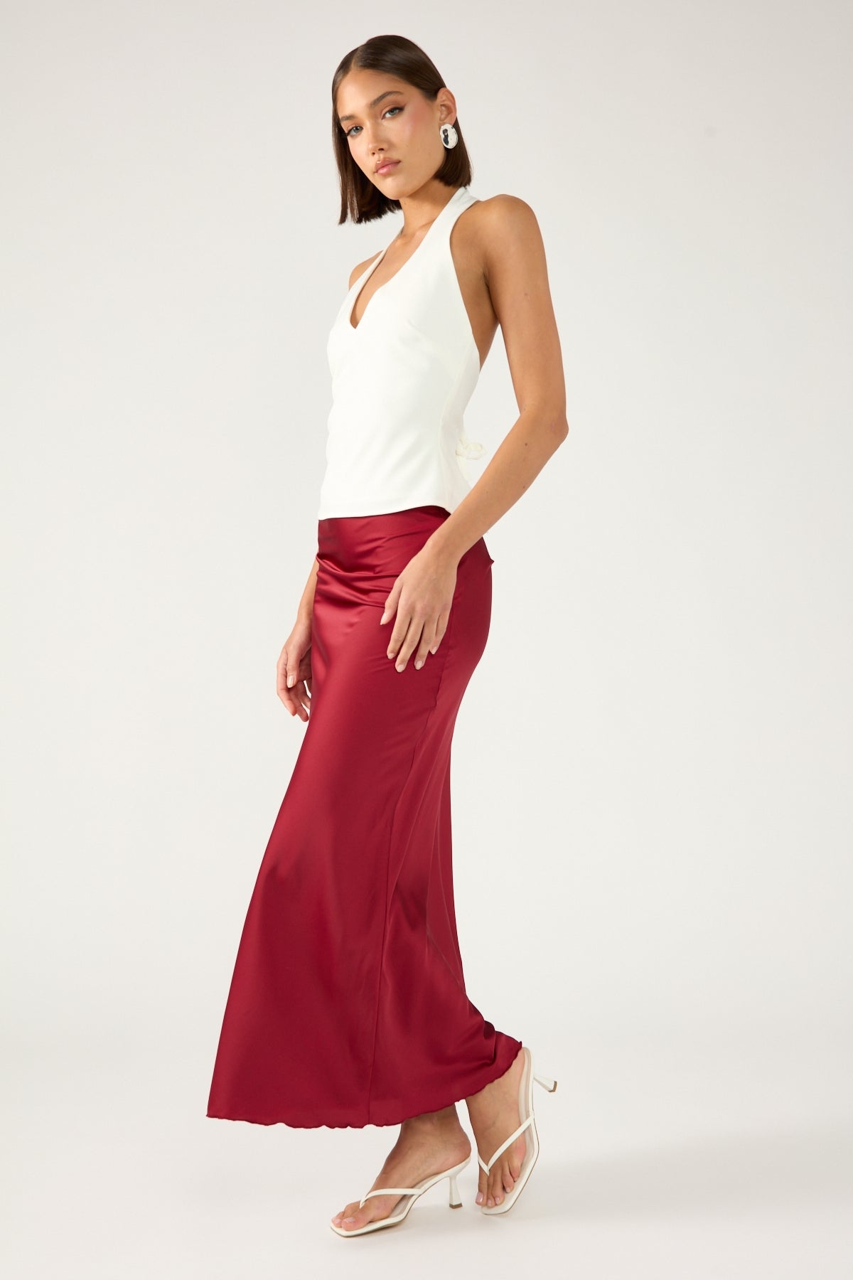 Perfect Stranger Evie Satin Maxi Skirt Burgundy