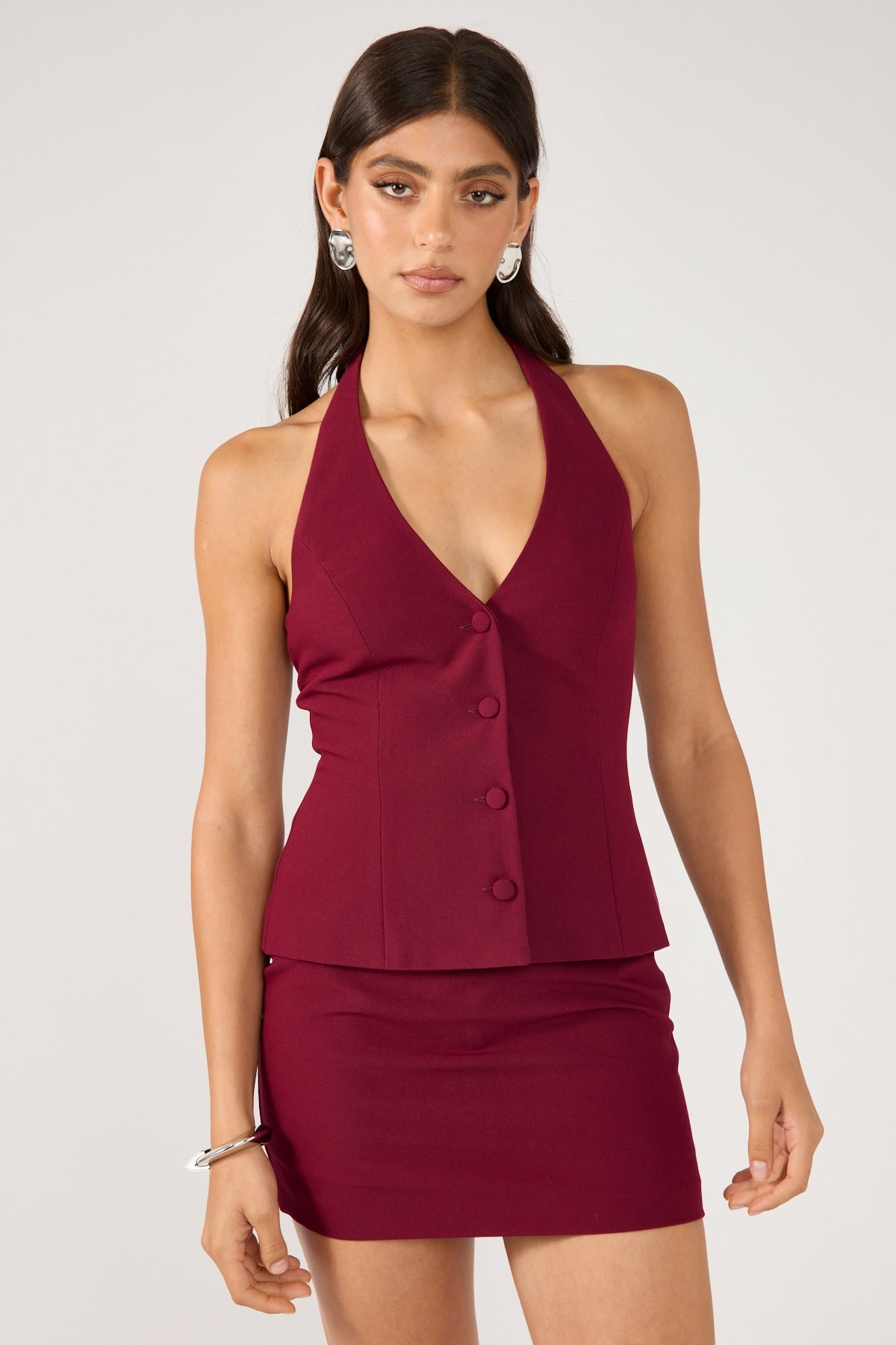 Perfect Stranger Luca Halter Tailored Vest Burgundy