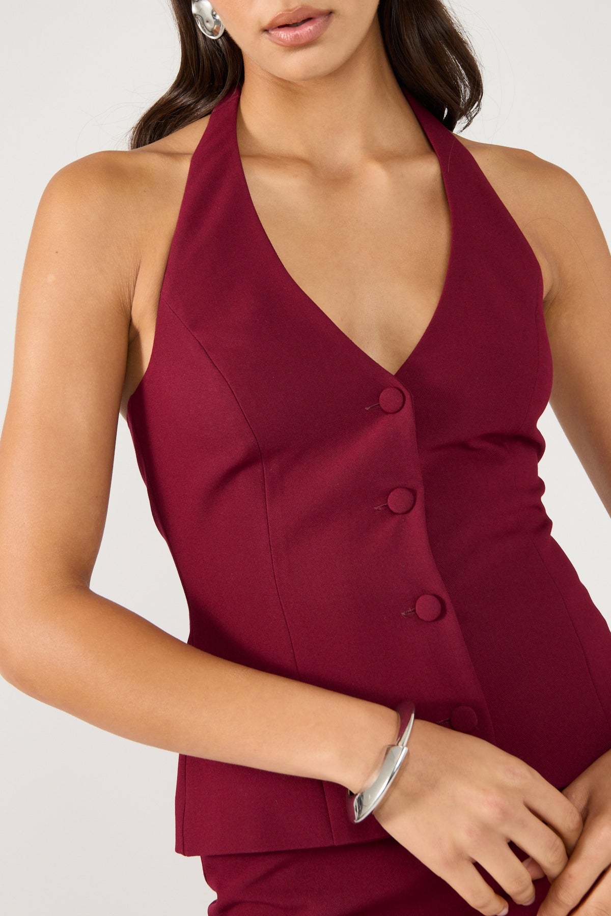 Perfect Stranger Luca Halter Tailored Vest Burgundy