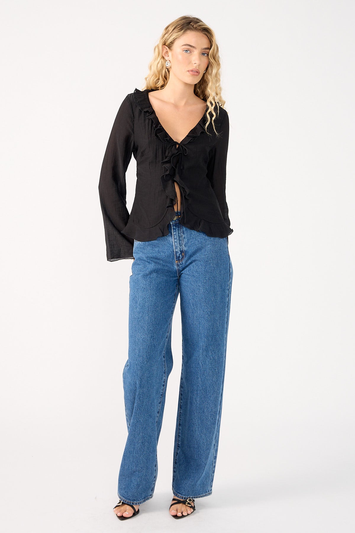 Perfect Stranger Marybelle Ruffle Long Sleeve Top Black