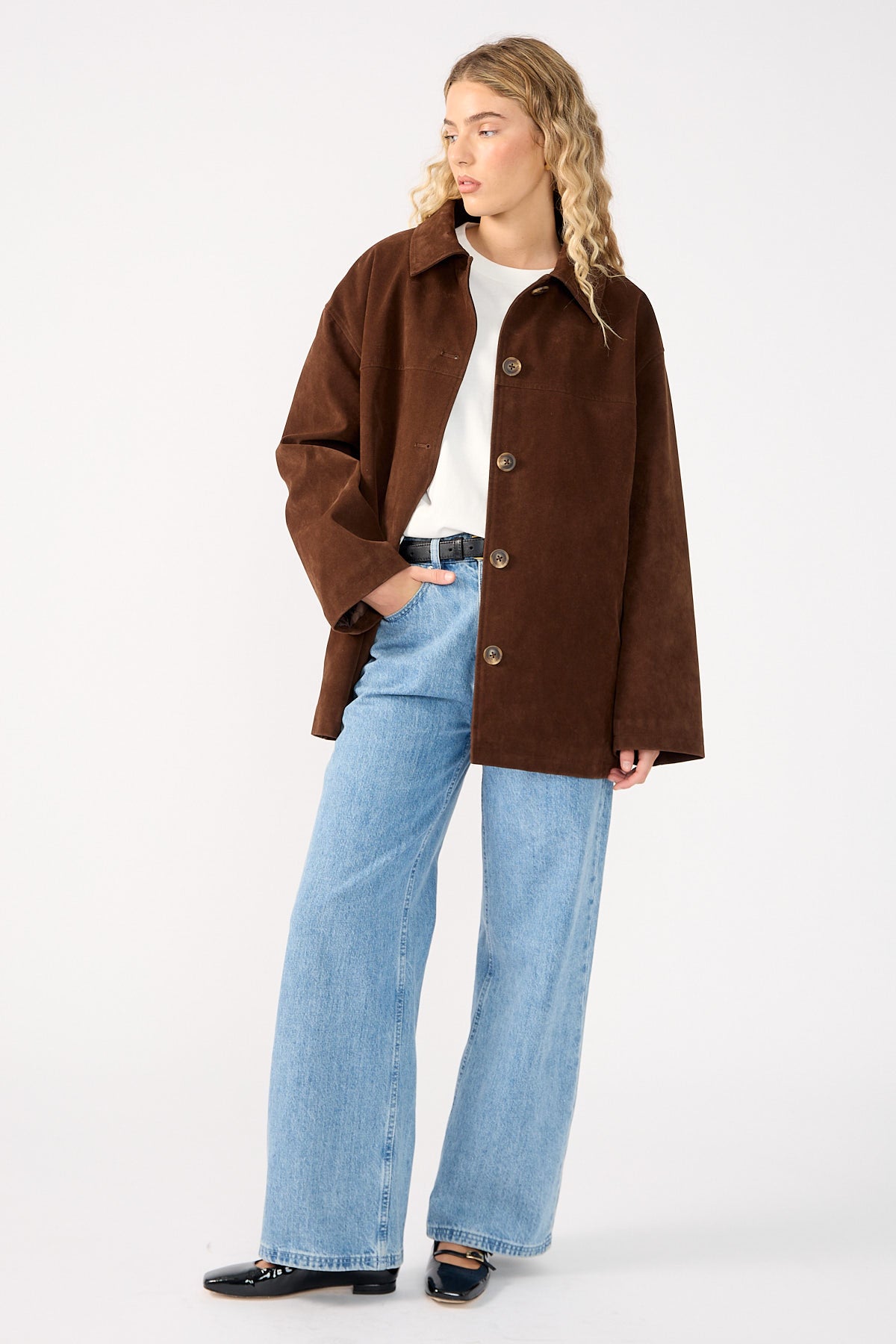 Perfect Stranger Raven PU Suede Long Line Jacket Brown