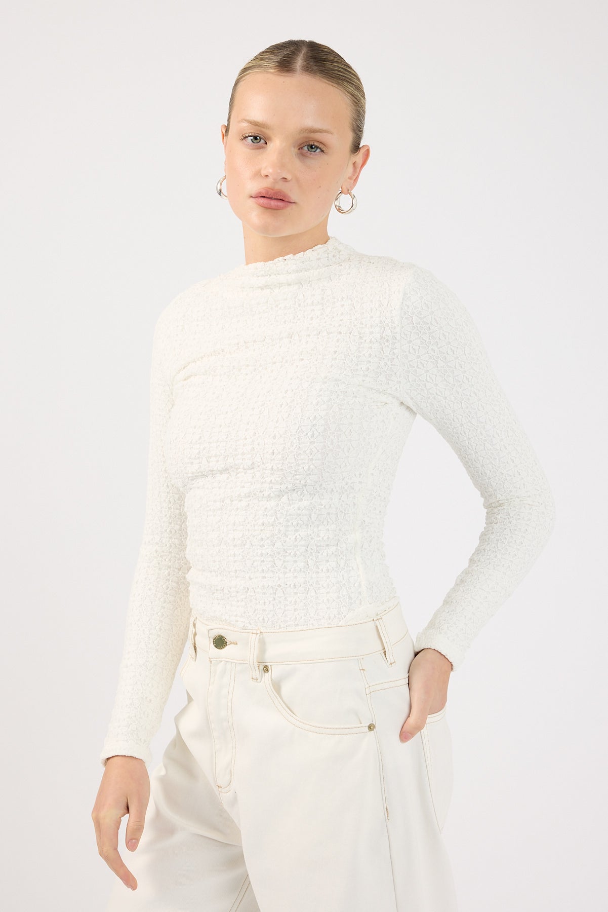 Perfect Stranger Indiana Lace Long Sleeve Top White