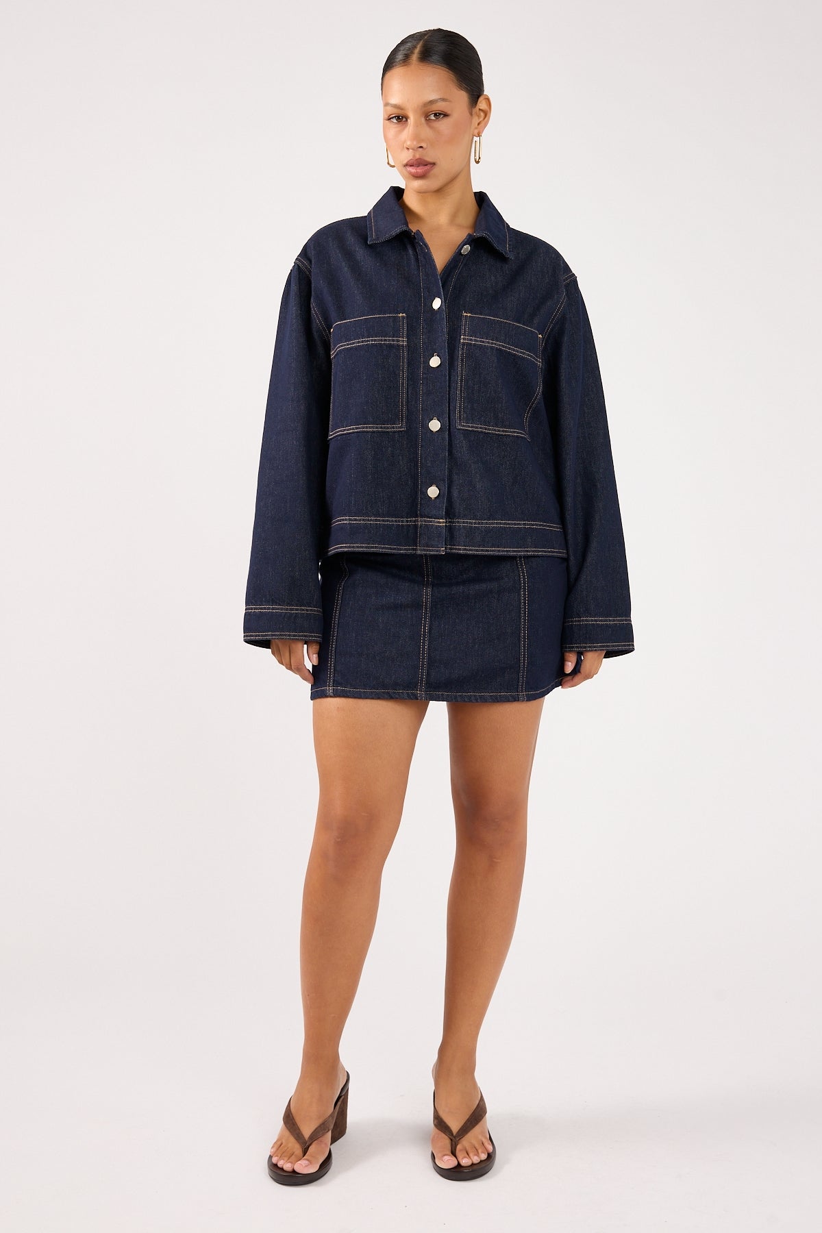 Perfect Stranger Mila Denim Boxy Shirt Dark Blue Denim