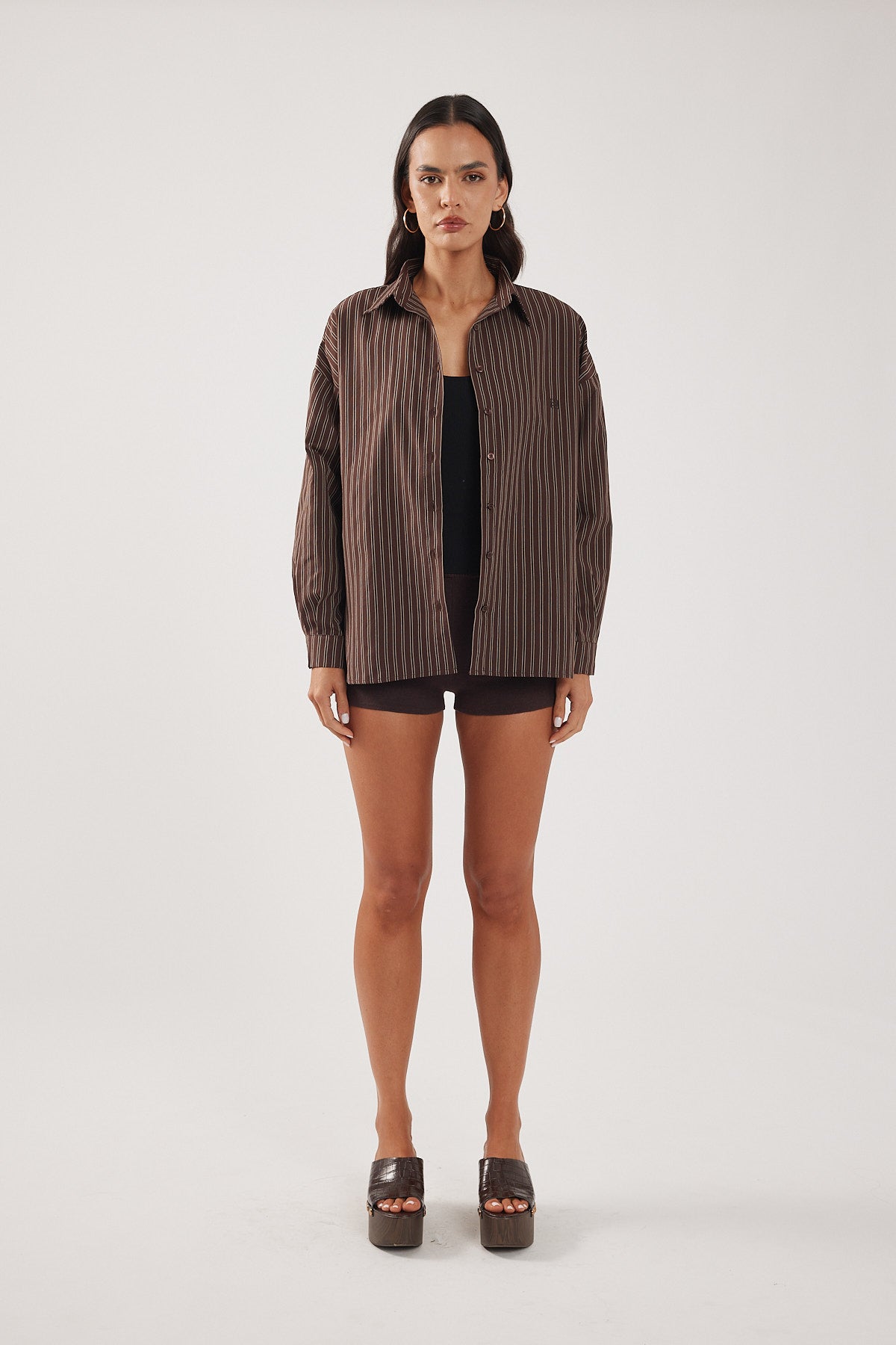 Perfect Stranger Hadid Striped Oversized Shirt Brown Stripe