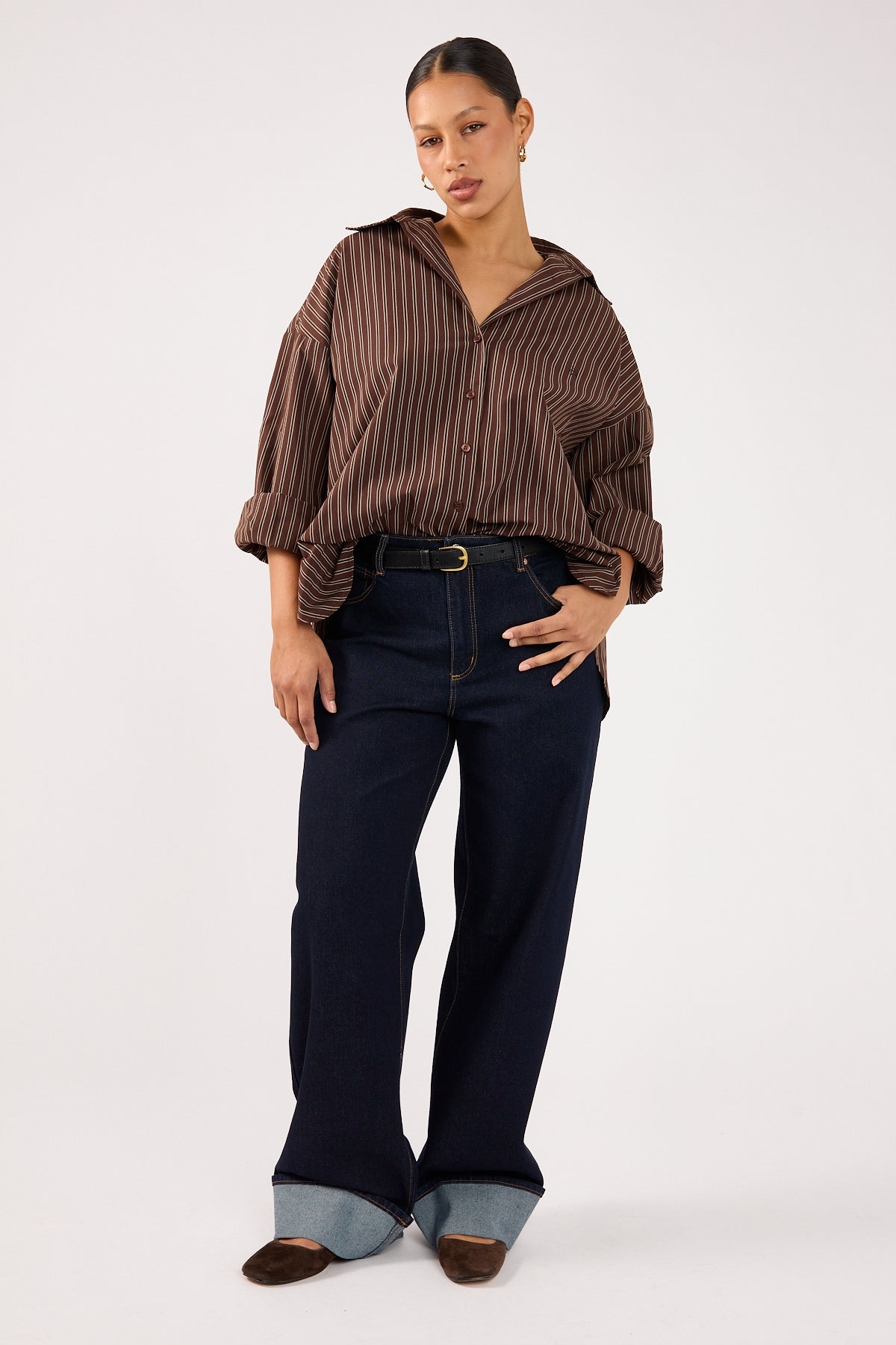 Perfect Stranger Hadid Striped Oversized Shirt Brown Stripe