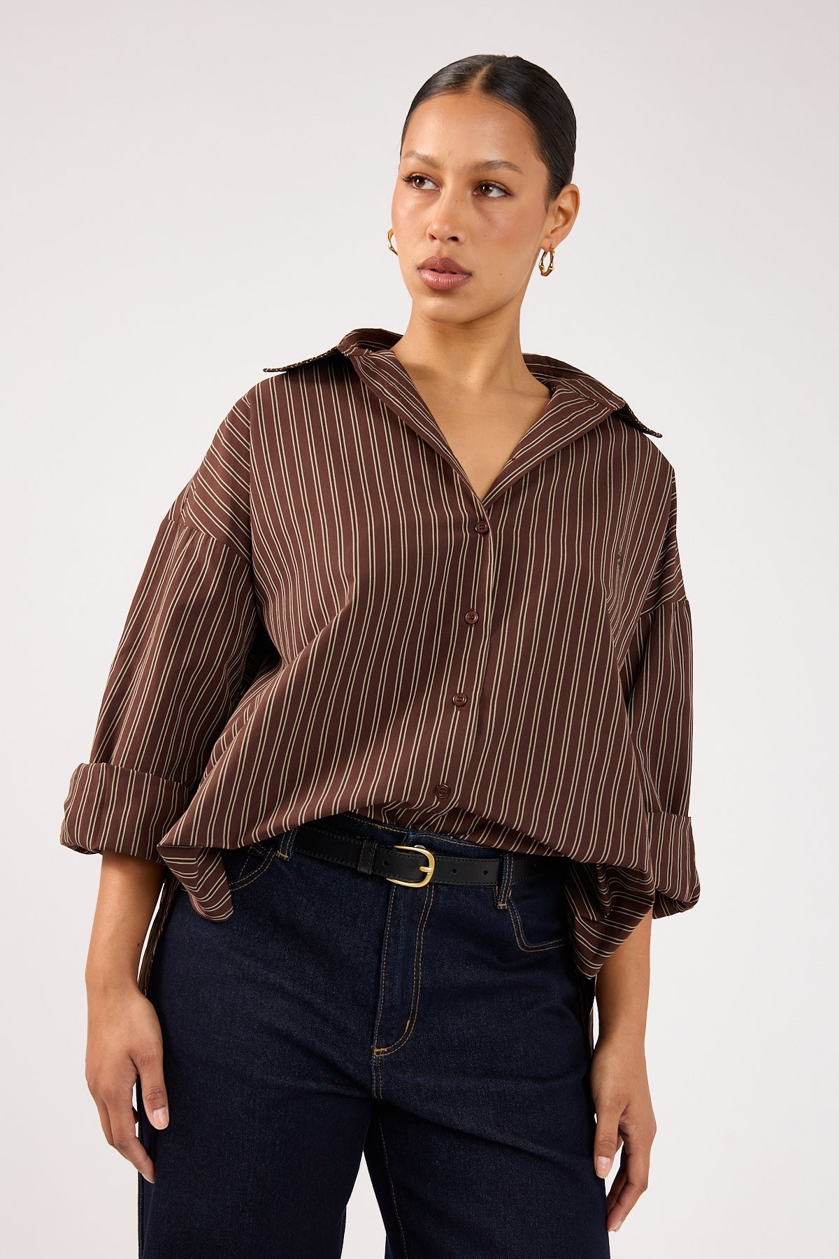 Perfect Stranger Hadid Striped Oversized Shirt Brown Stripe