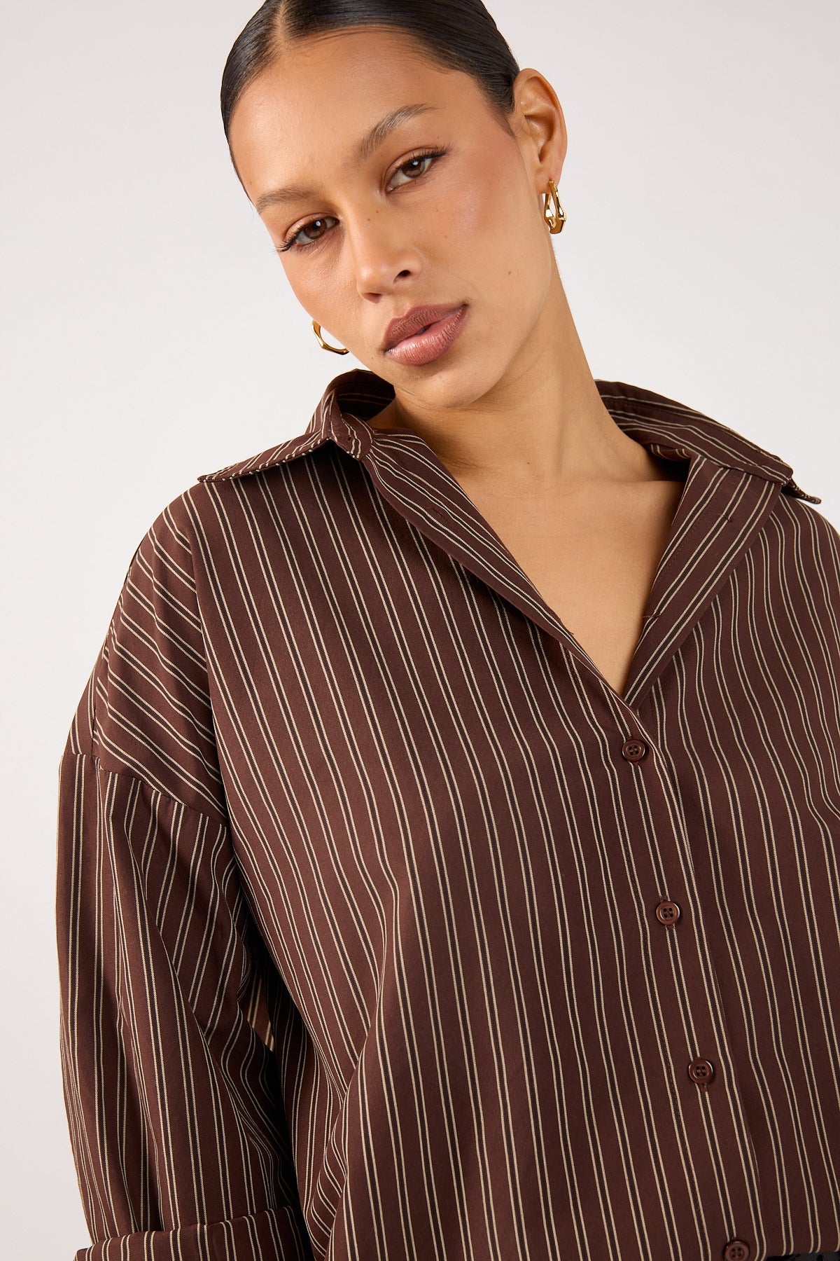 Perfect Stranger Hadid Striped Oversized Shirt Brown Stripe