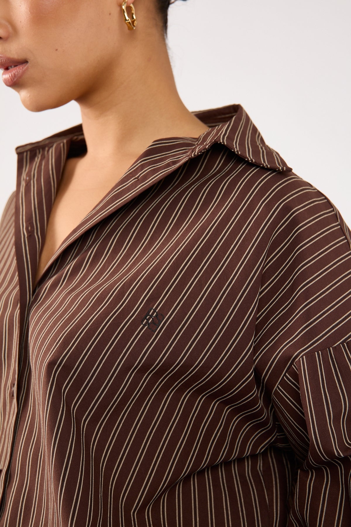 Perfect Stranger Hadid Striped Oversized Shirt Brown Stripe