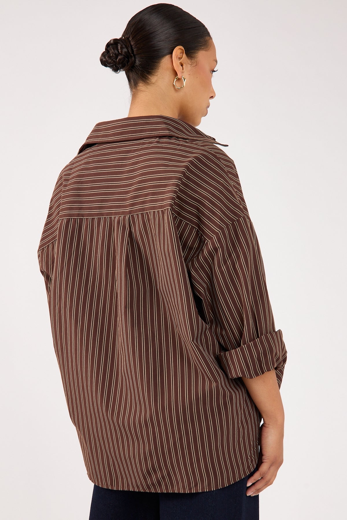 Perfect Stranger Hadid Striped Oversized Shirt Brown Stripe