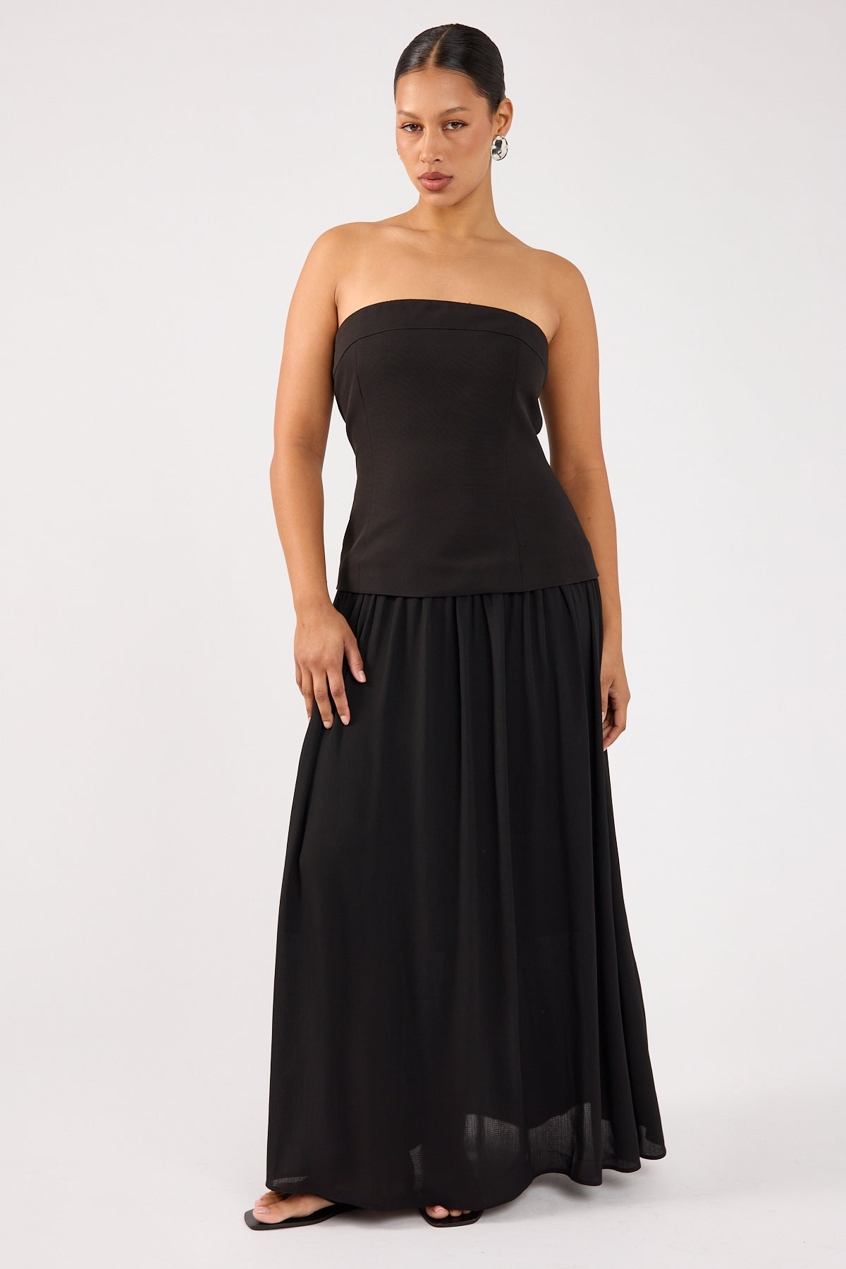 Perfect Stranger Emilia Drop Waist Midi Dress Black