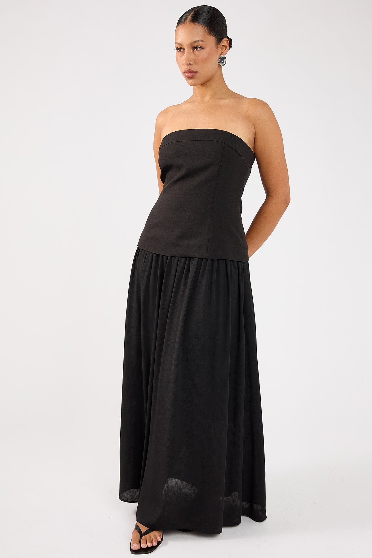 Perfect Stranger Emilia Drop Waist Midi Dress Black