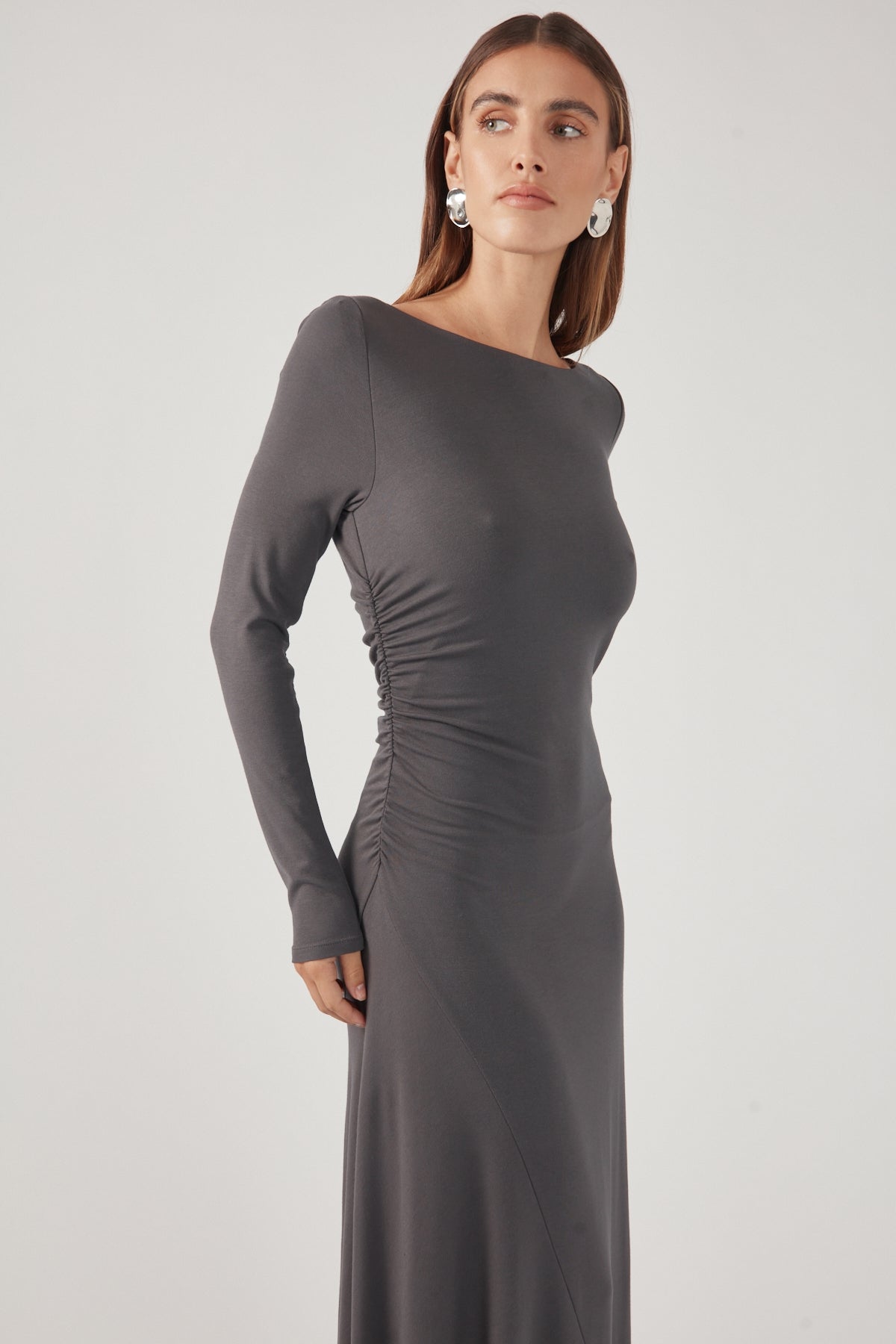 Perfect Stranger Rosso Long Sleeve Maxi Dress Charcoal