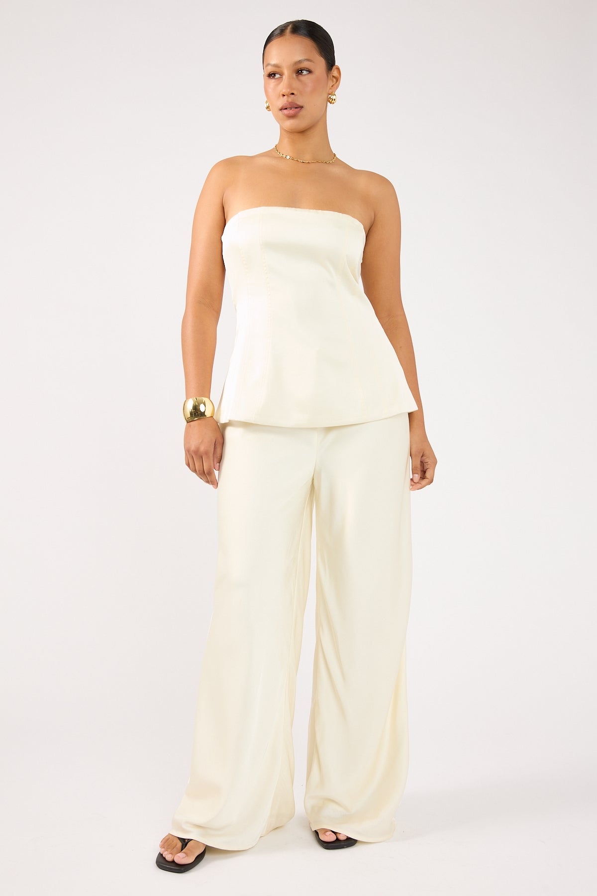 Perfect Stranger Edith Drawstring Satin Pants Cream
