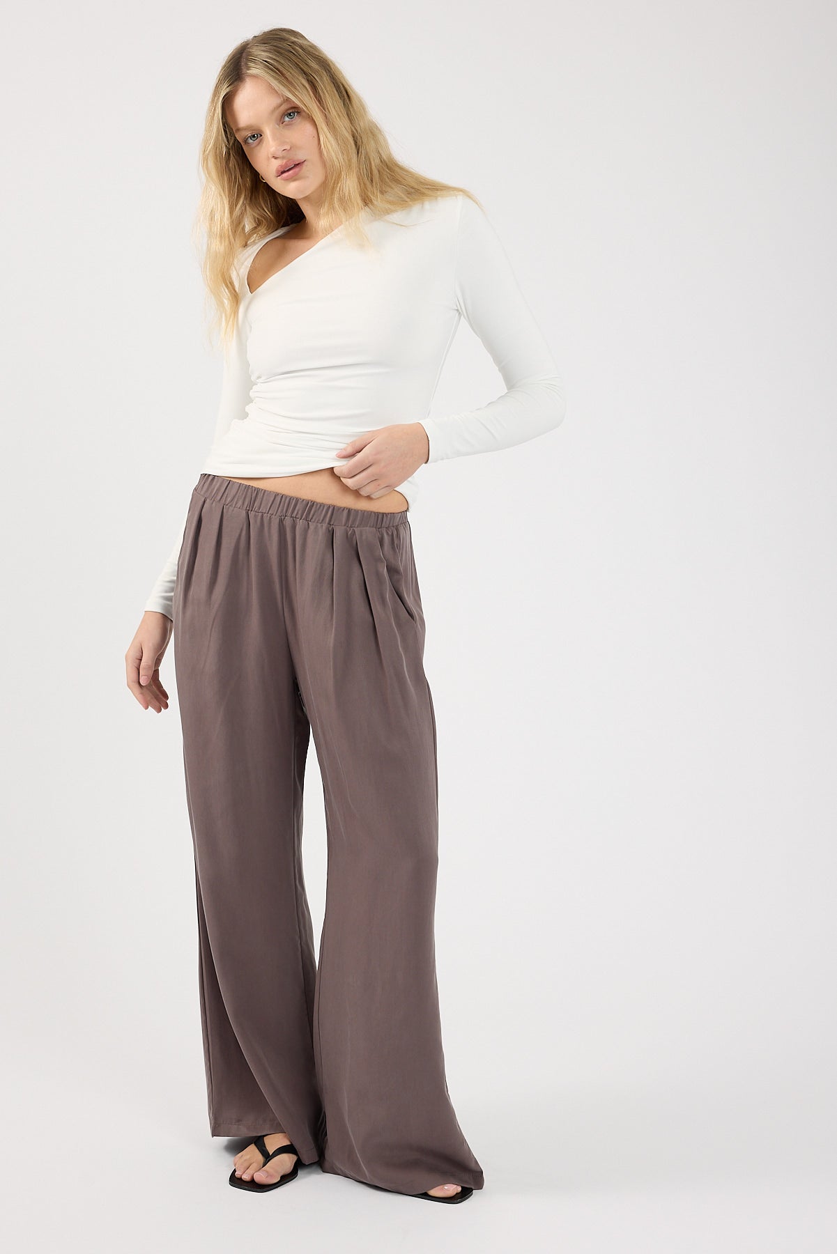 Perfect Stranger Twilight Elastic Wide Leg Pants Charcoal