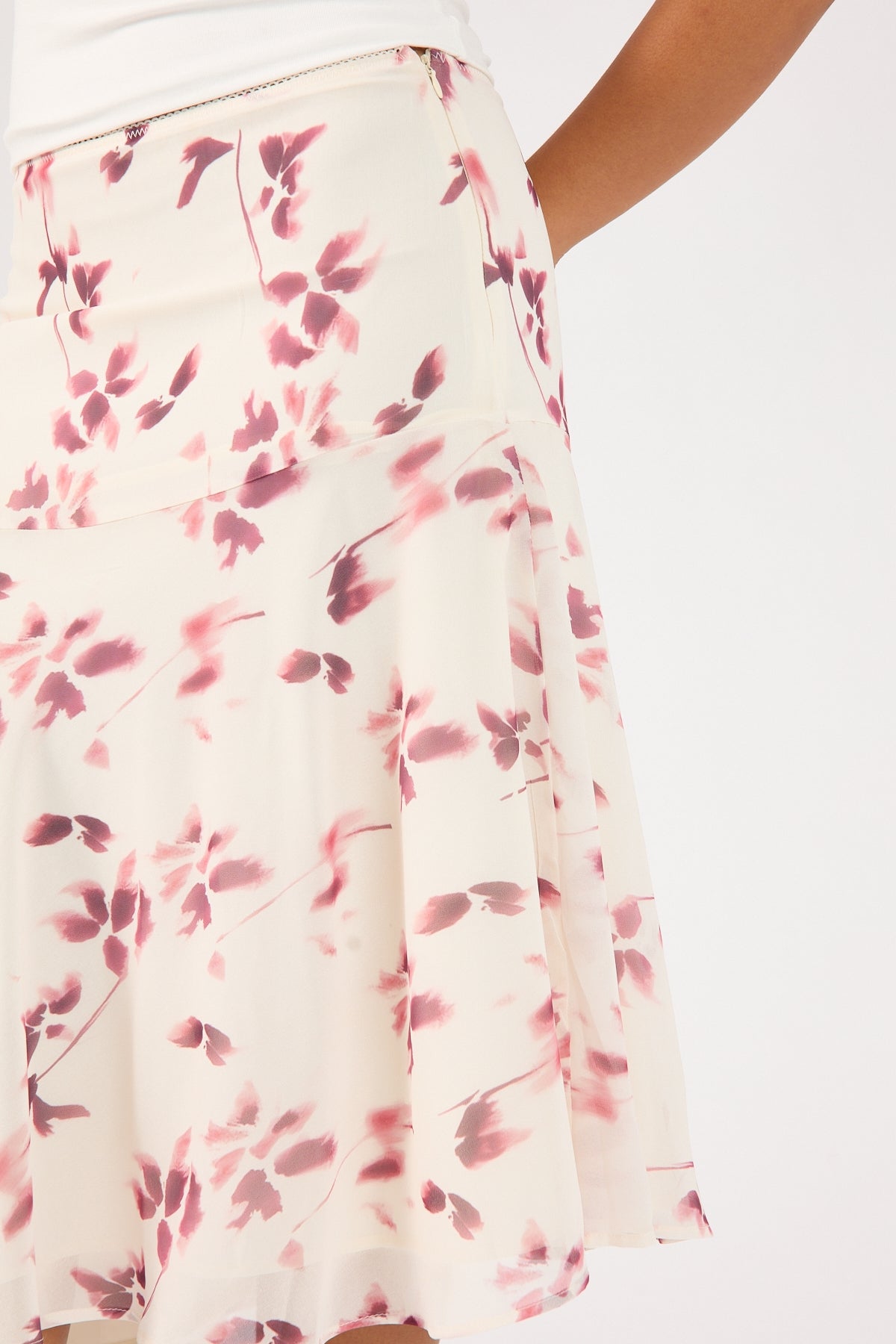 Perfect Stranger Charlotte Asym Midi Skirt Burgundy Print