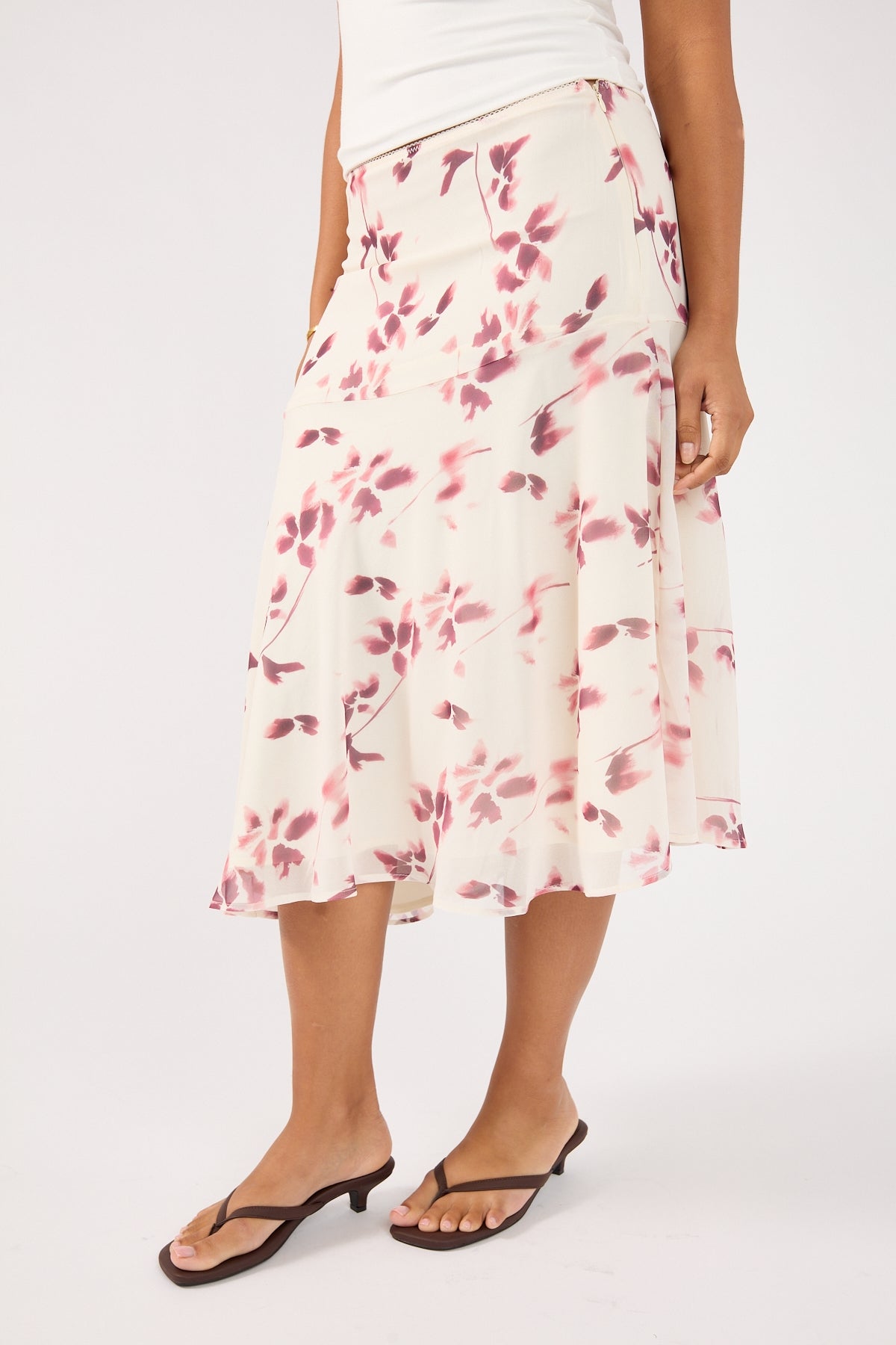 Perfect Stranger Charlotte Asym Midi Skirt Burgundy Print