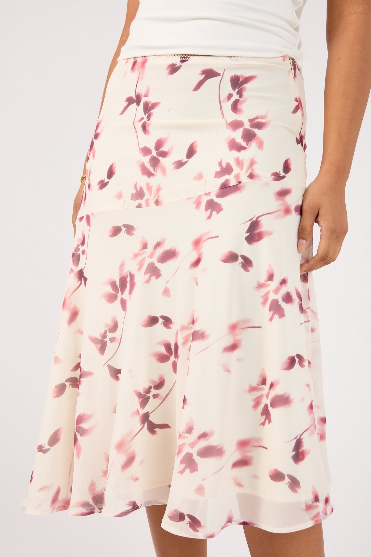 Perfect Stranger Charlotte Asym Midi Skirt Burgundy Print
