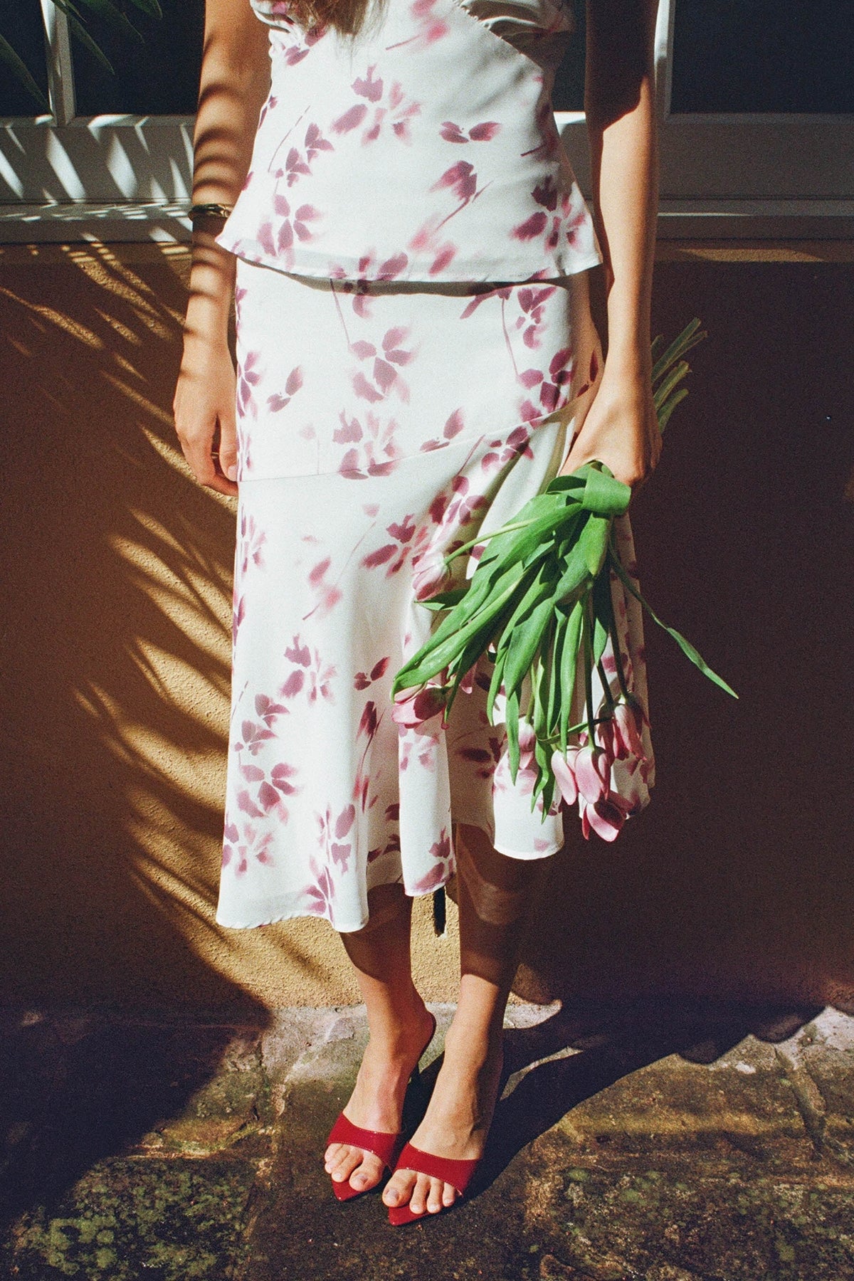 Perfect Stranger Charlotte Asym Midi Skirt Burgundy Print
