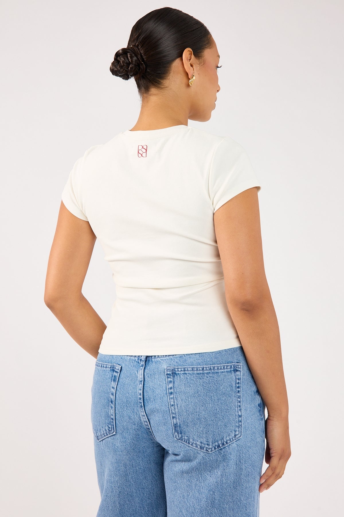 Perfect Stranger Vino Cap Sleeve Tee White Print