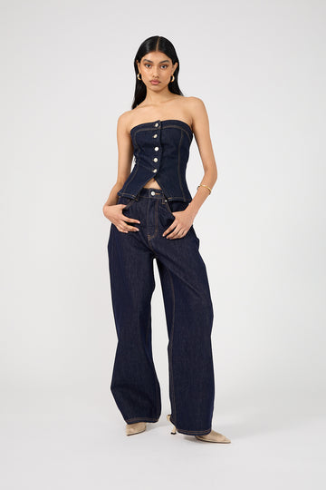 Perfect Stranger Mid Rise 90's Slouch Jean Raw Indigo