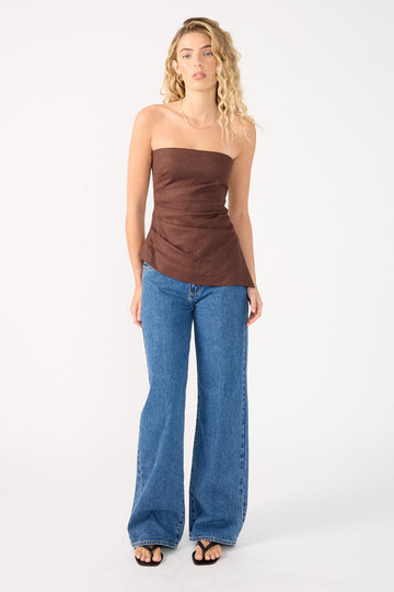 Perfect Stranger Menorca Strapless Asymmetrical Top Chocolate Brown