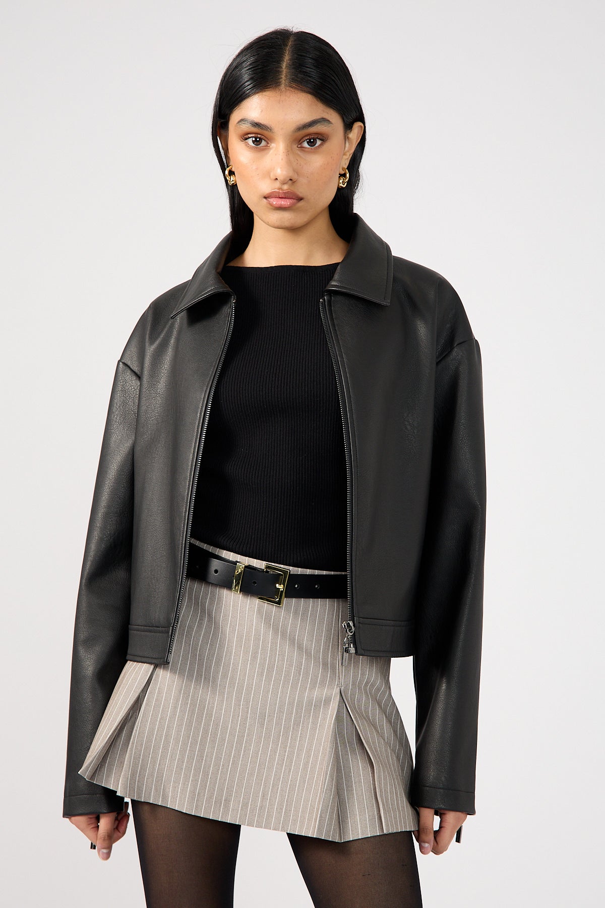 Perfect Stranger Monica Box Pleat Skort Grey Stripe