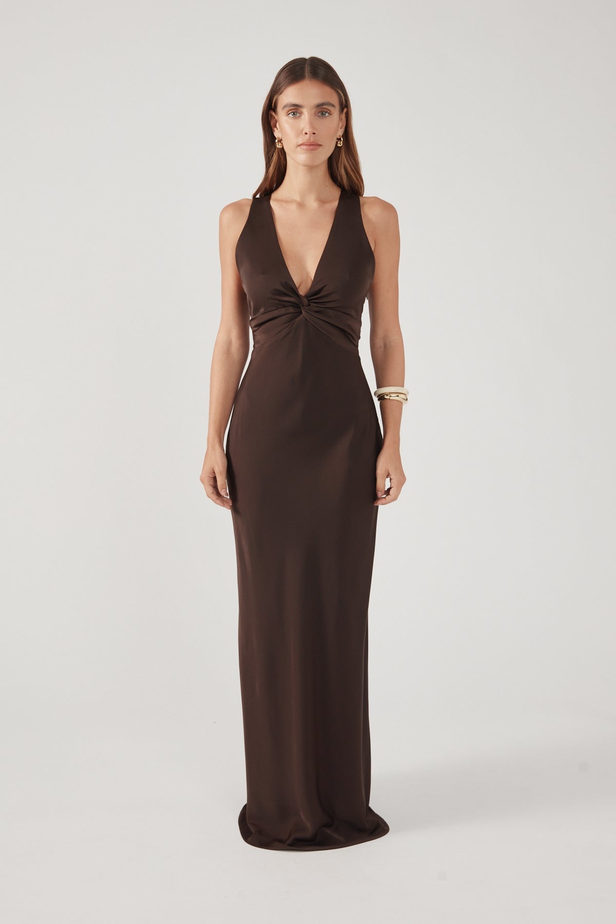Perfect Stranger Ellie Twist Front Maxi Dress Brown