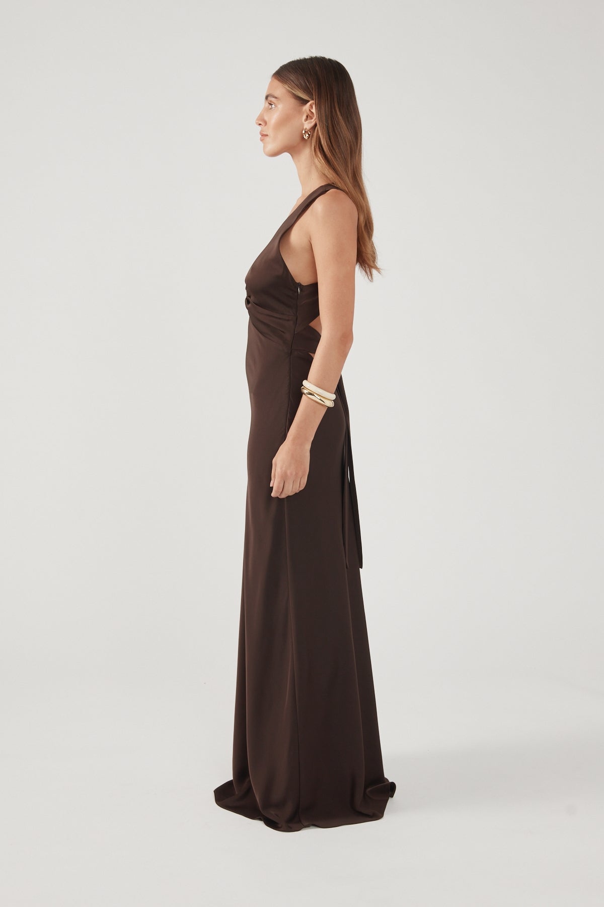 Perfect Stranger Ellie Twist Front Maxi Dress Brown