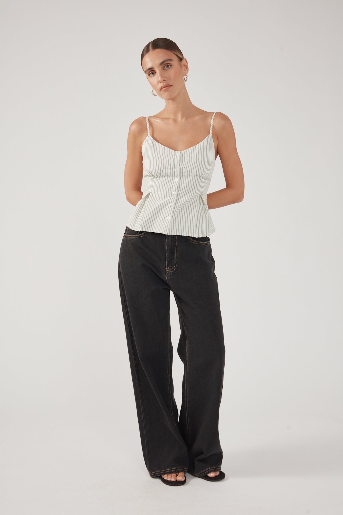 Perfect Stranger Devin Peplum Top Black Stripe