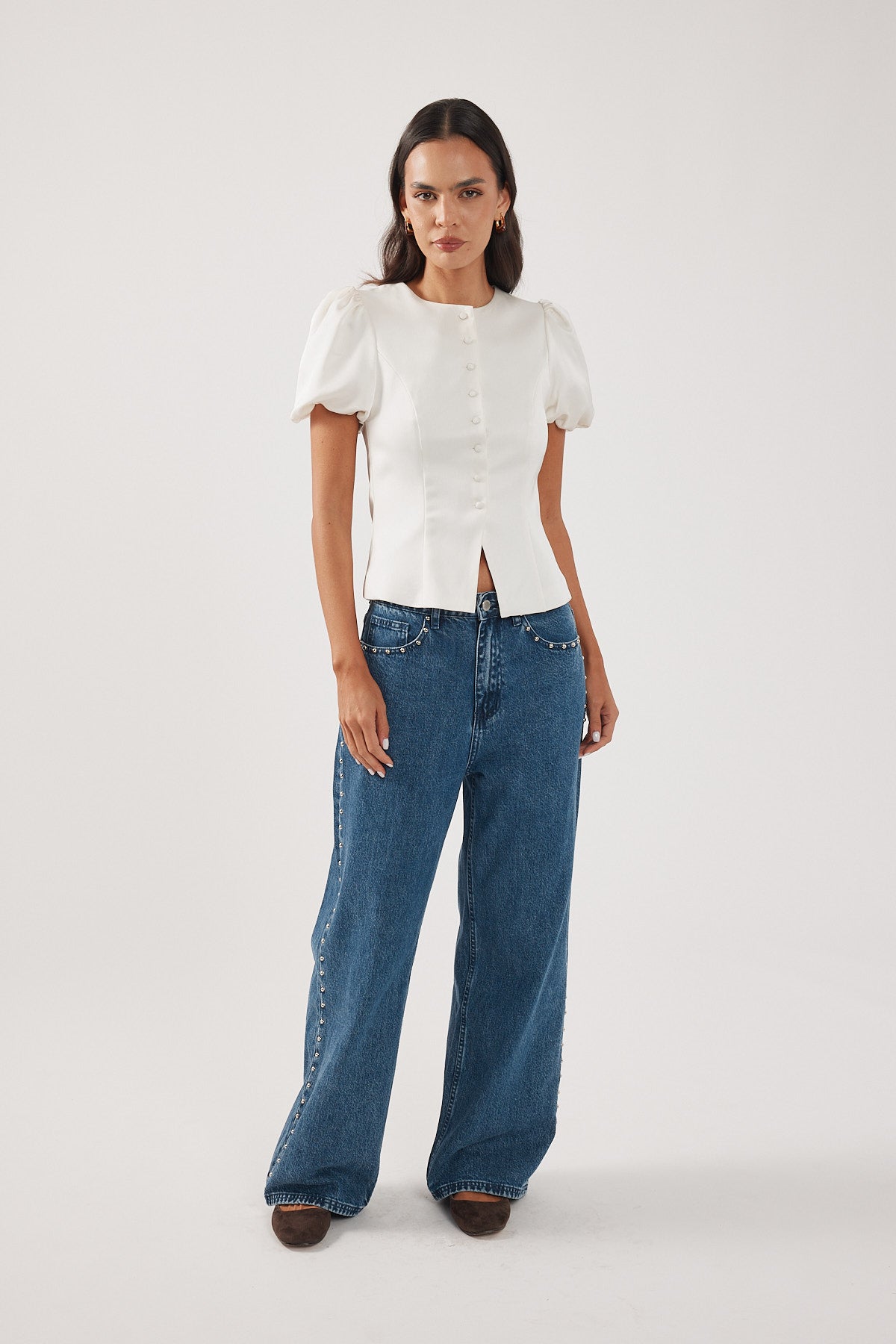 Perfect Stranger Fenella Short Sleeve Top White