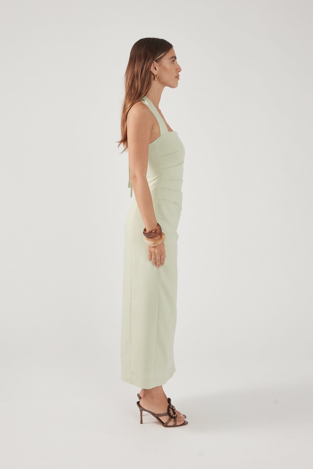 Perfect Stranger Lucette Halter Suiting Midi Dress Mint