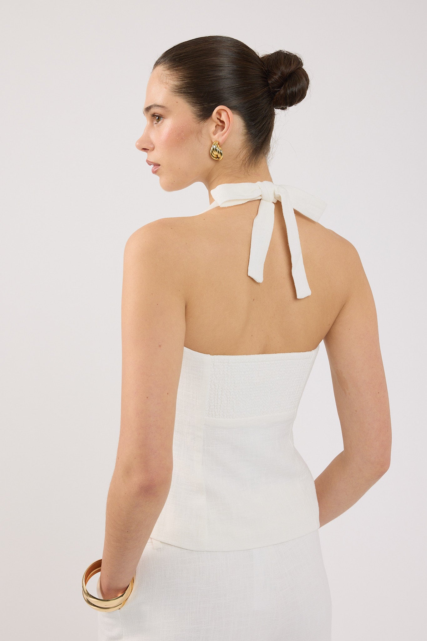 Perfect Stranger Menorca Linen Gathered  Halter Top White