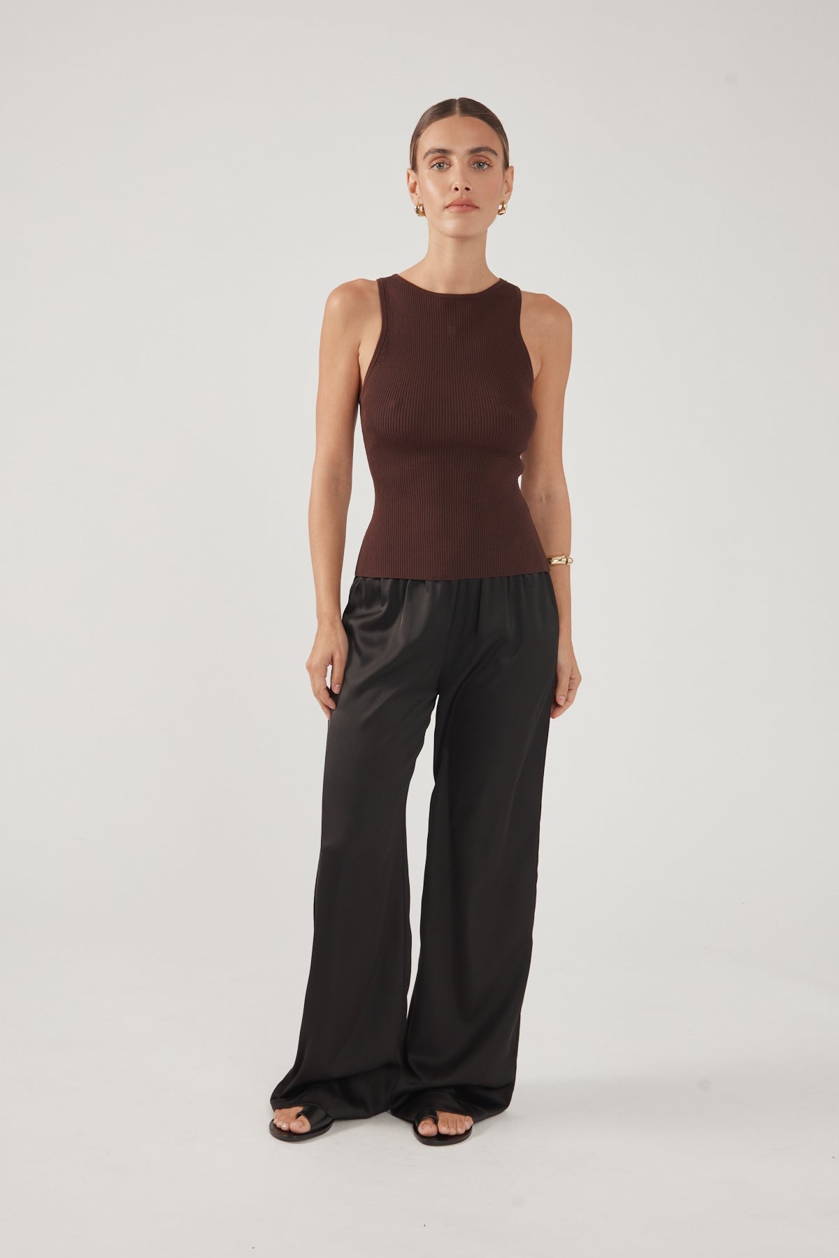Perfect Stranger Racer Tank Knit Top Chocolate
