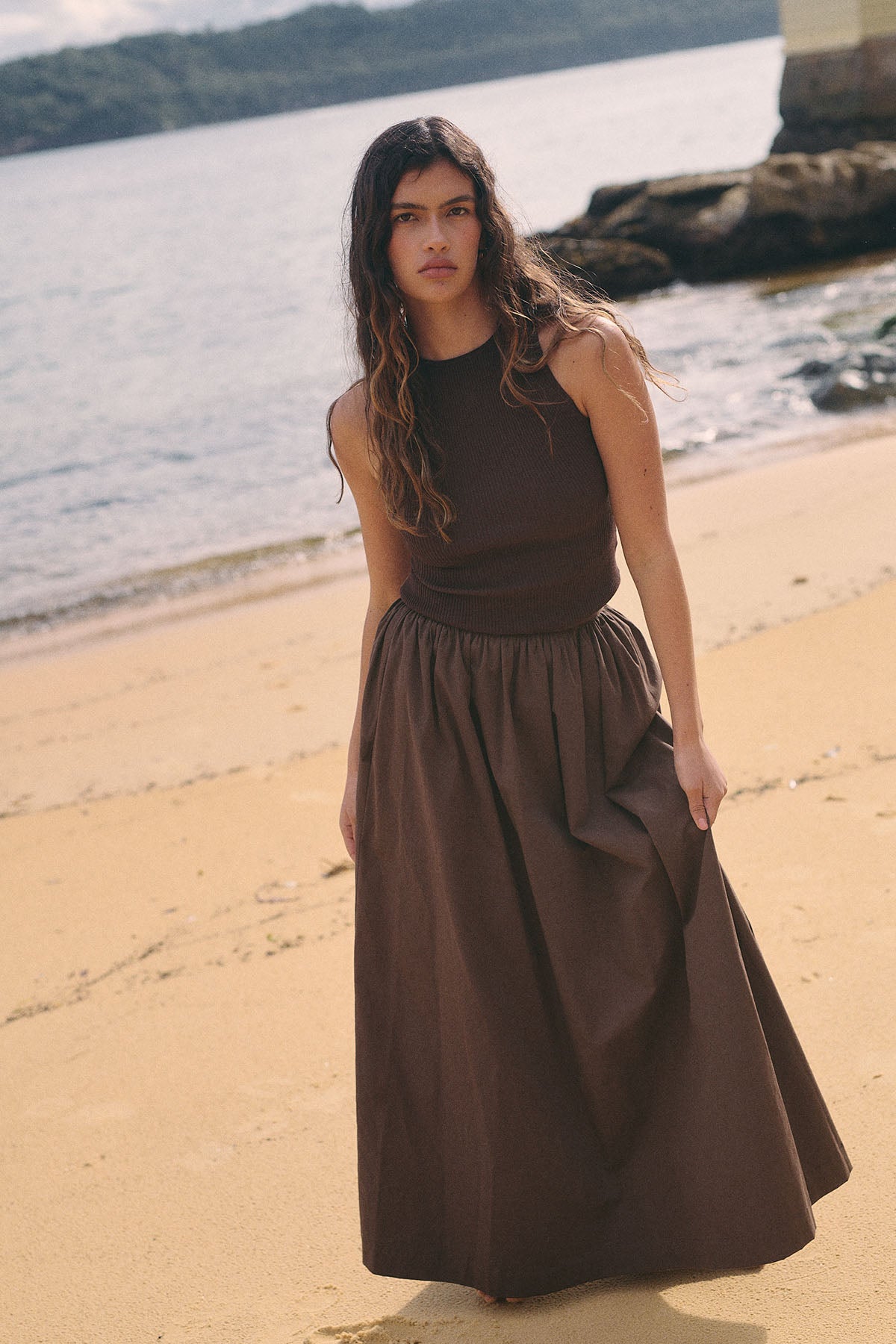 Perfect Stranger Racer Tank Knit Top Chocolate