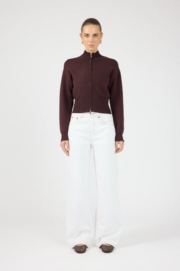 Perfect Stranger Rana Zip Up Cardigan Chocolate Brown
