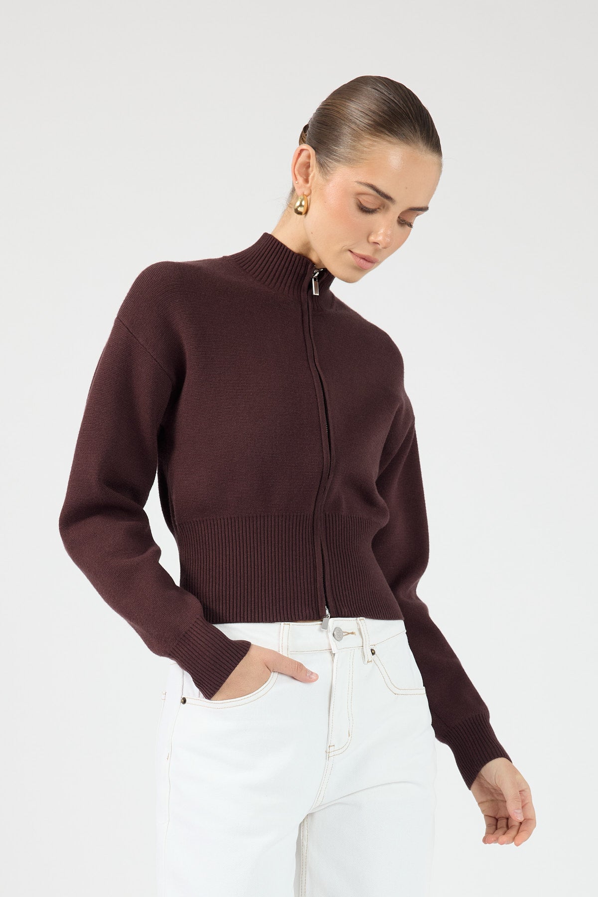Perfect Stranger Rana Zip Up Cardigan Bitter Chocolate