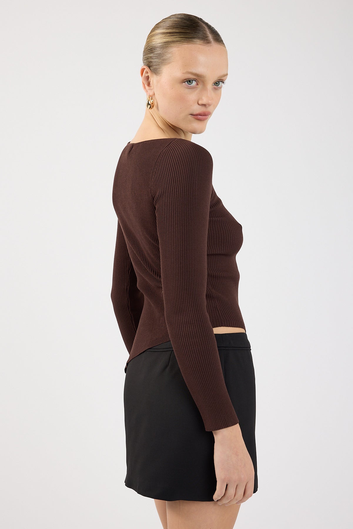 Perfect Stranger Long Sleeve Asymmetrical Rib Knit Top White