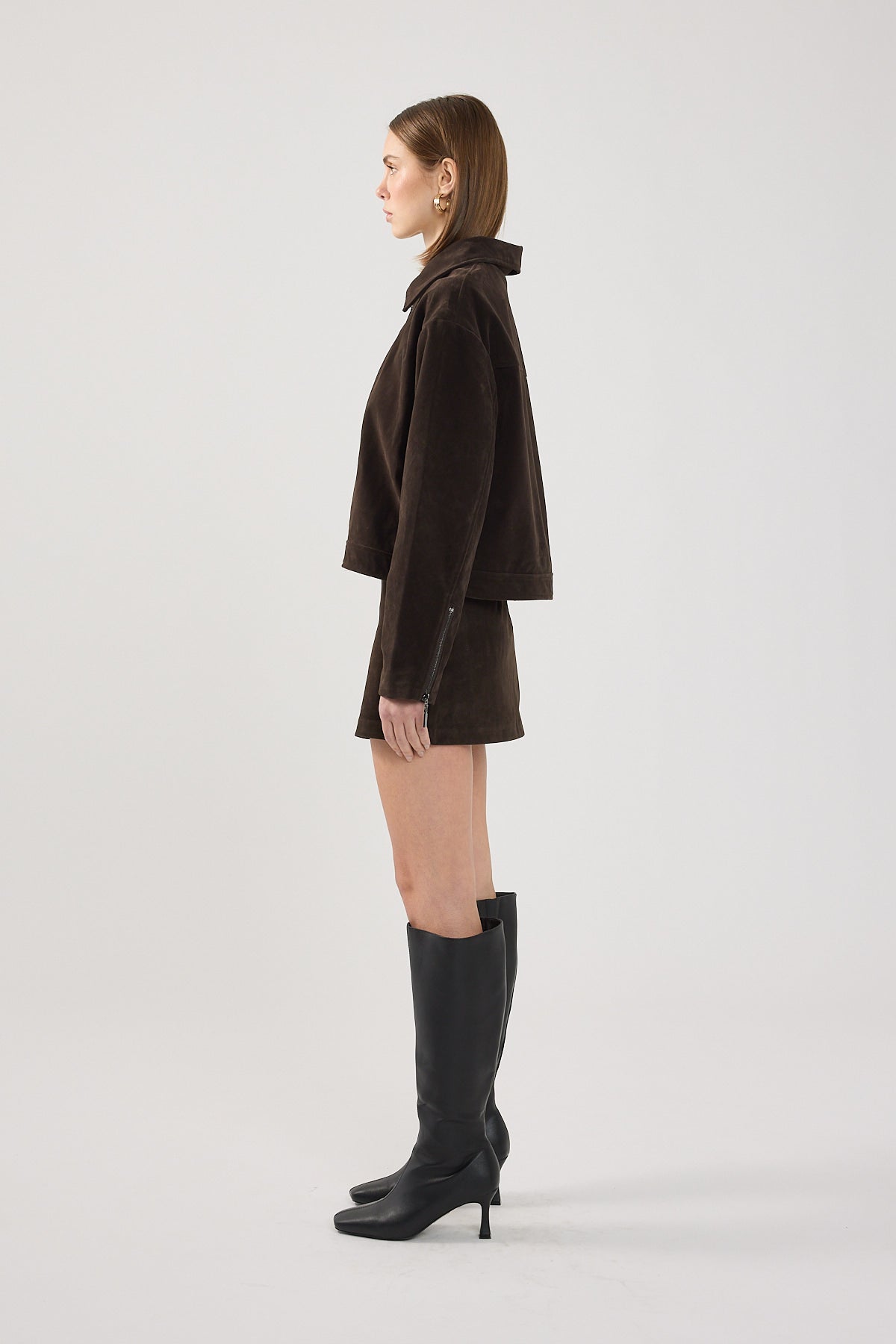 Perfect Stranger Kandice PU Suede Zip Up Jacket Brown
