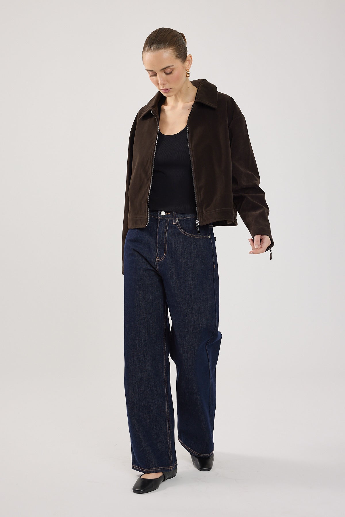 Perfect Stranger Kandice PU Suede Zip Up Jacket Brown