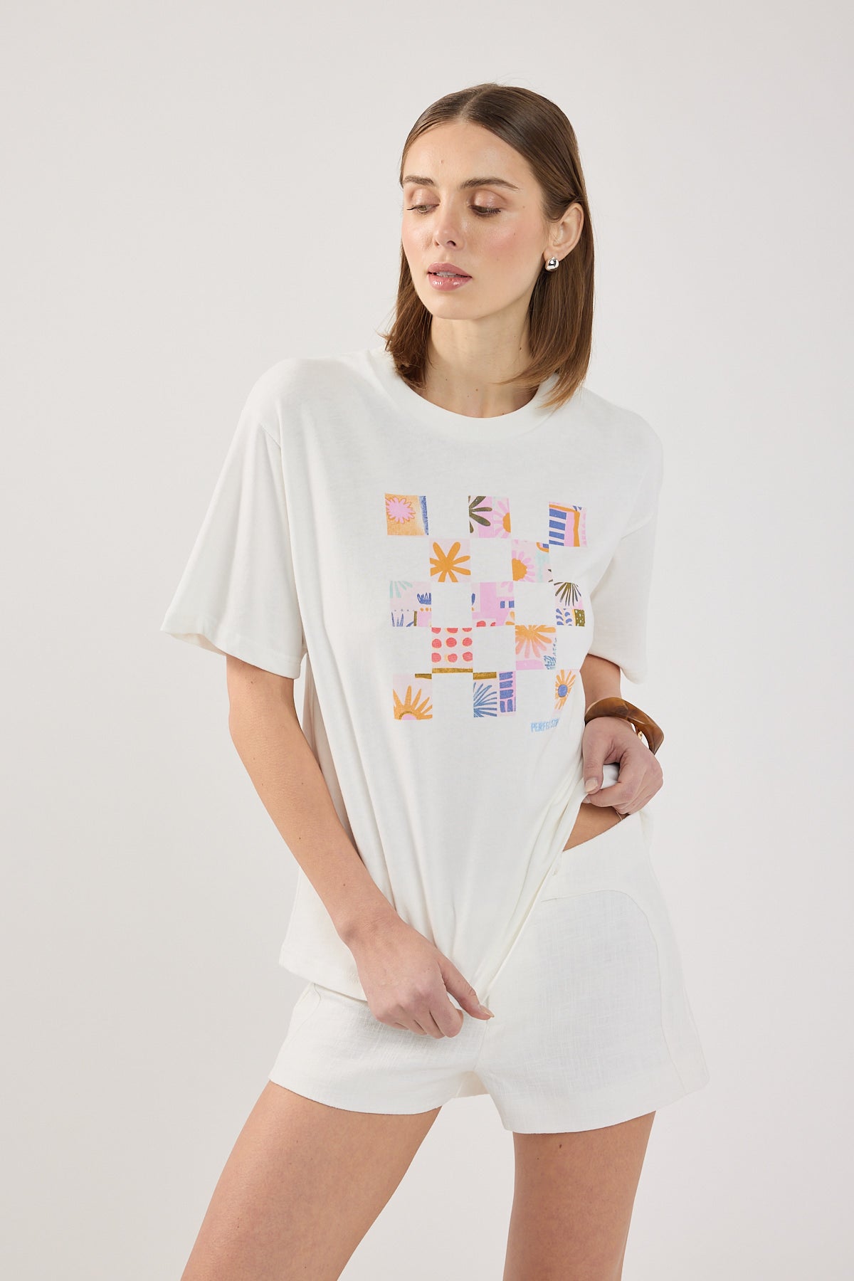 Perfect Stranger Tiled Oversized T-Shirt White
