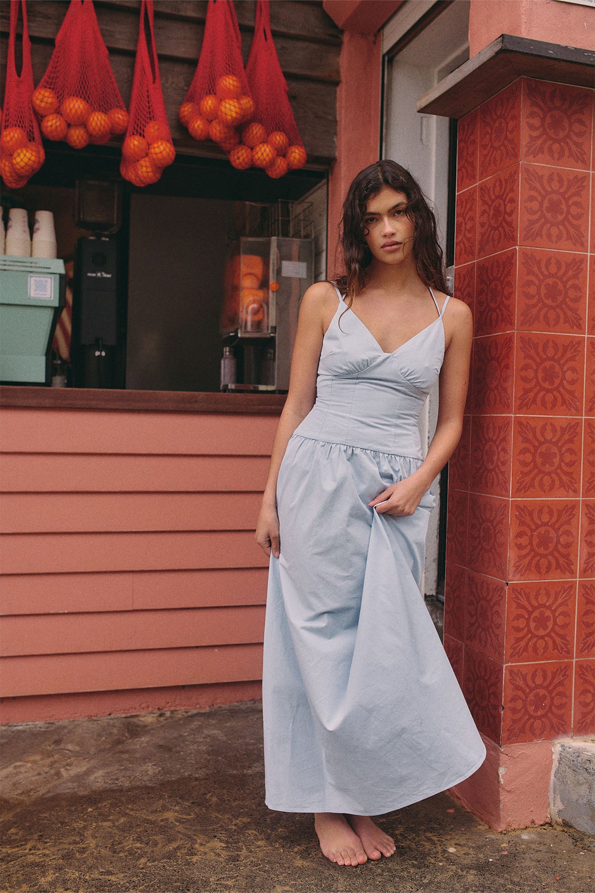 Perfect Stranger Beau Dropwaist Maxi Dress Light Blue Perfect Stranger Beau Dropwaist Maxi Dress Light Blue
